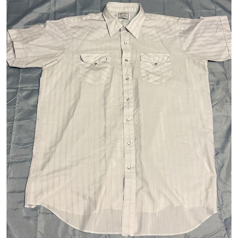 VTG H Bar C California Ranchwear Mr Tall Pearl Snap Shirt Pink Stripes XXL USA